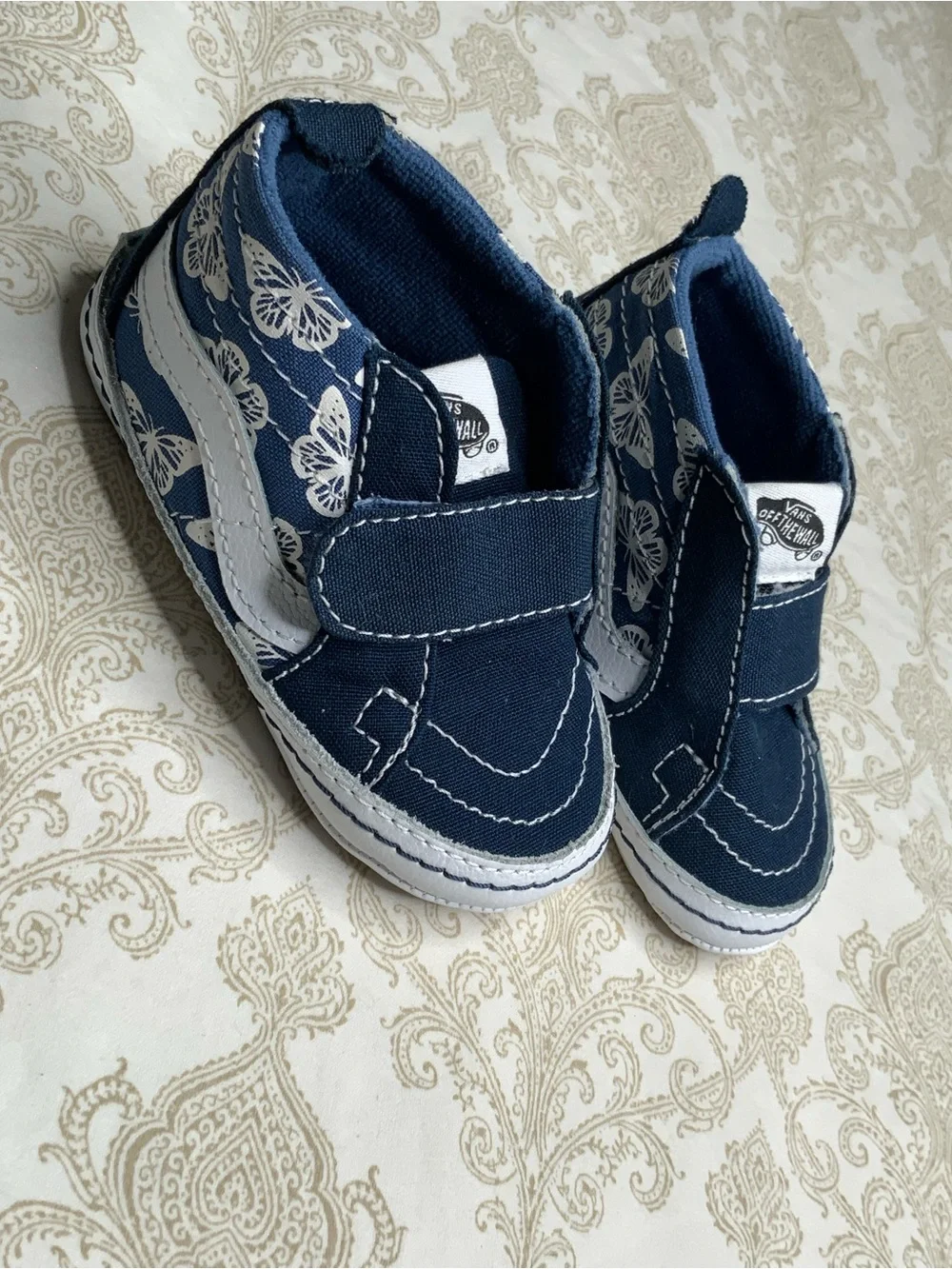Infant Vans Sk8-Hi Crib Shoes Size 4.0 Navy Butterfly